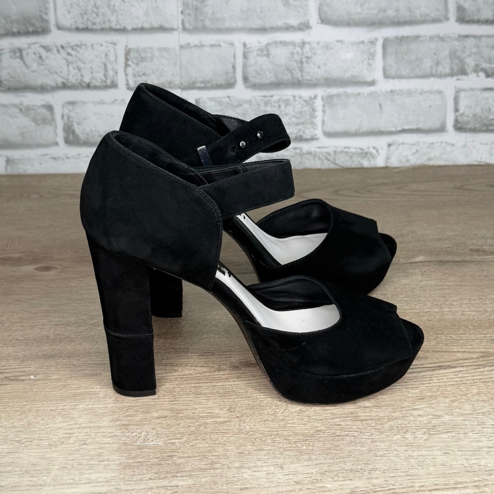 Alice + Olivia Black Suede Peep Toe Platform Block Heels Size 39